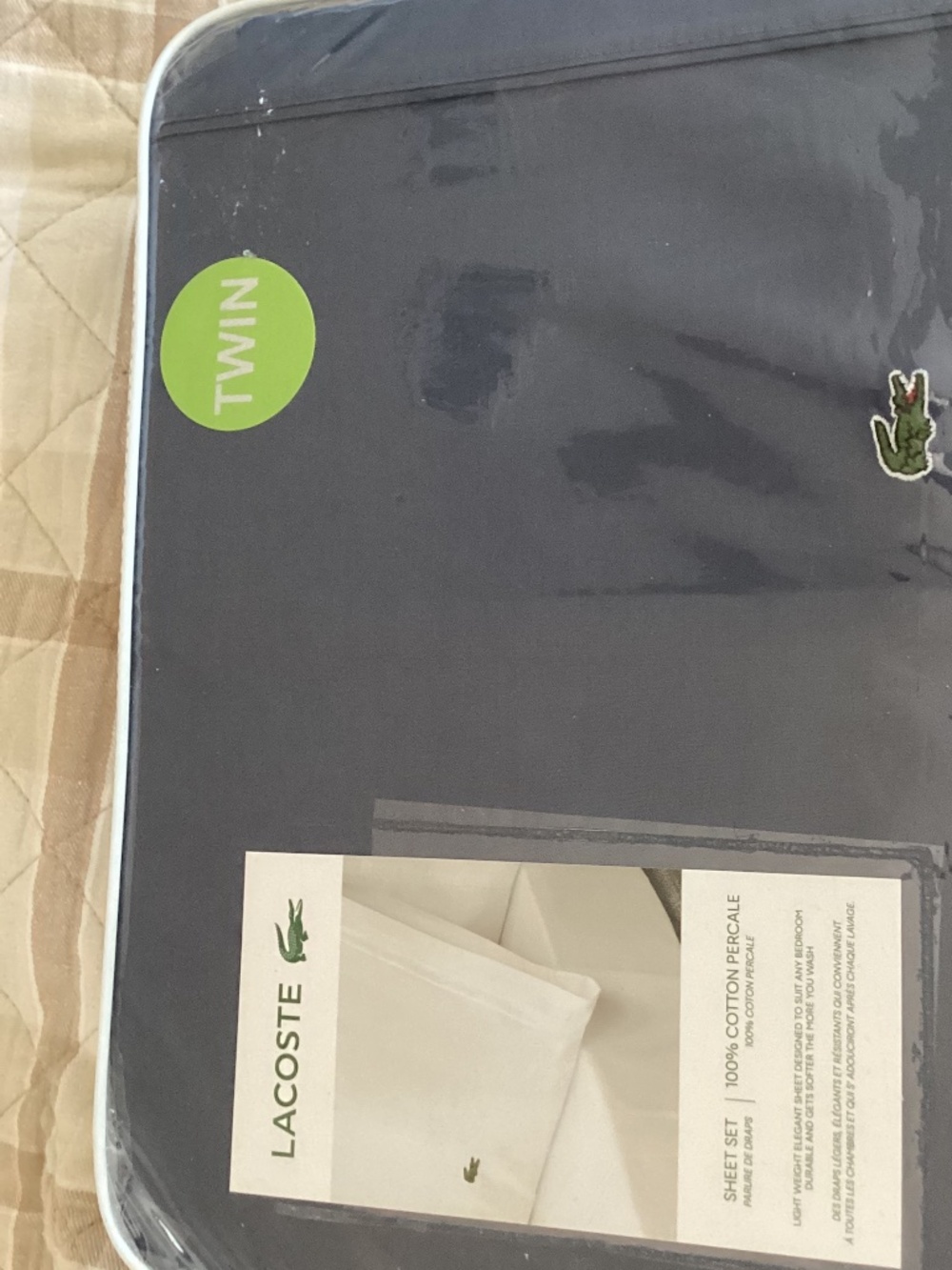 Lacoste Home Solid 100% Cotton Percale Sheet Set, Twin